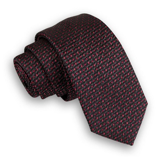 Popielato-Czerwony Elegancki Krawat -Angelo di Monti- 6 cm, Męski, Melanż, w Drobny Rzucik KRADM1526  Angelo Di Monti  JegoSzafa.pl