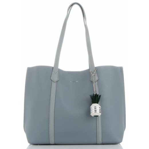 Shopper bag David Jones wakacyjna niebieska na ramię matowa duża 