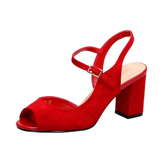 Sandały damskie czerwone Sergio Leone eleganckie z zamszu na średnim obcasie 