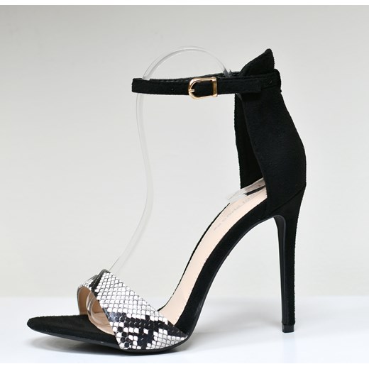 Czarne sandały damskie Dolce Moda z klamrą z zamszu w zwierzęcy wzór eleganckie 