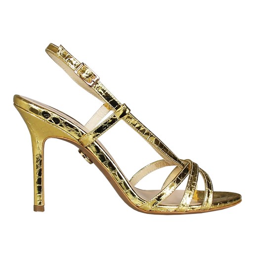 Sandały damskie złote Baldowski eleganckie na wysokim obcasie bez wzorów 