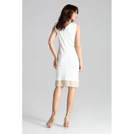 Sukienka Global biała bez wzorów do pracy wiosenna z okrągłym dekoltem 
