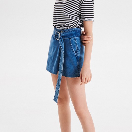 Cropp - Jeansowe spódnico-spodnie z paskiem - Niebieski  Cropp 32 