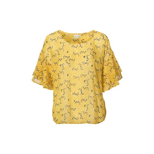 Bluzka damska żółta Cream z szyfonu z okrągłym dekoltem na wiosnę 