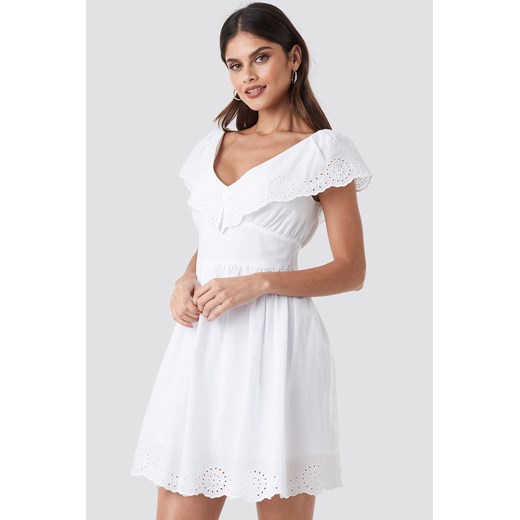 NA-KD Boho sukienka biała mini na co dzień z krótkim rękawem 