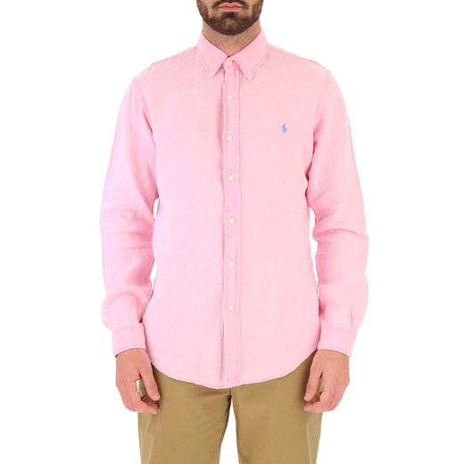 Koszula męska Ralph Lauren różowa z długim rękawem z bawełny 
