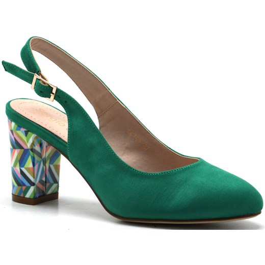 Sergio Leone sandały damskie eleganckie w abstrakcyjnym wzorze na obcasie 
