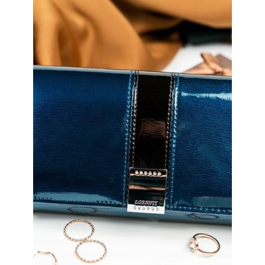 Skórzany portfel damski lakierowany z kryształkami niebieski Lorenti Lorenti  uniwersalny Skorzana.com