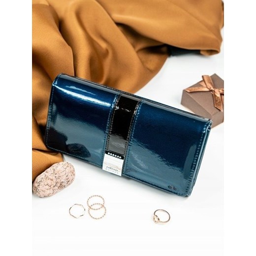 Skórzany portfel damski lakierowany z kryształkami niebieski Lorenti  Lorenti uniwersalny Skorzana.com