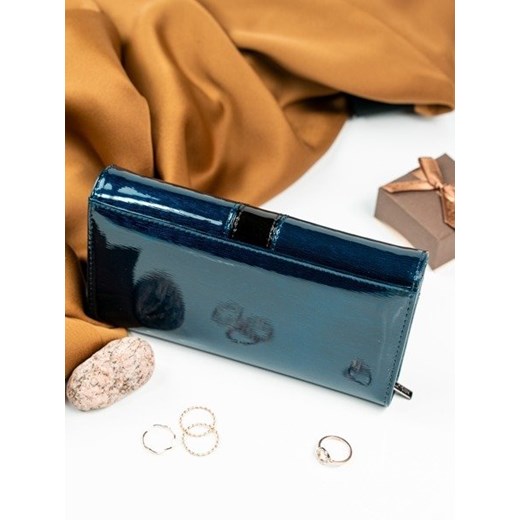 Skórzany portfel damski lakierowany z kryształkami niebieski Lorenti  Lorenti uniwersalny Skorzana.com