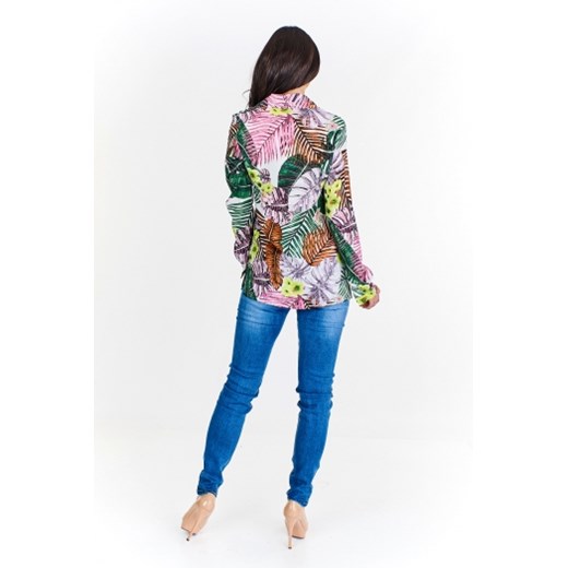 Klaudia Styl bluzka damska casualowa jeansowa w abstrakcyjnym wzorze z długim rękawem 