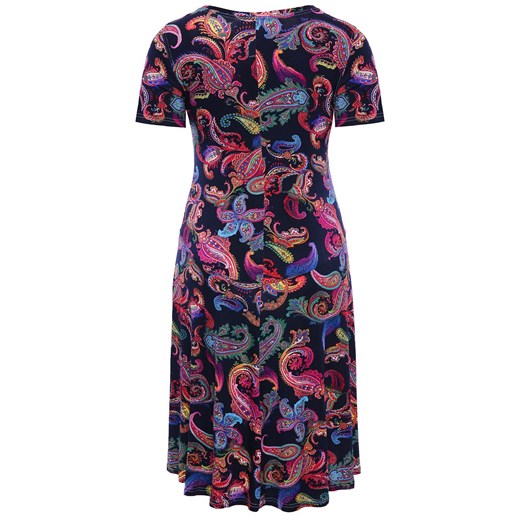 Sukienka z krótkimi rękawami wielokolorowa z dekoltem v w abstrakcyjne wzory prosta 