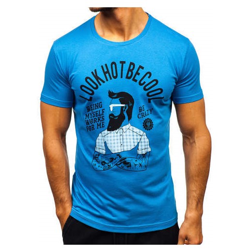 T-shirt męski z nadrukiem niebieski Bolf 1025  Denley XL okazyjna cena  