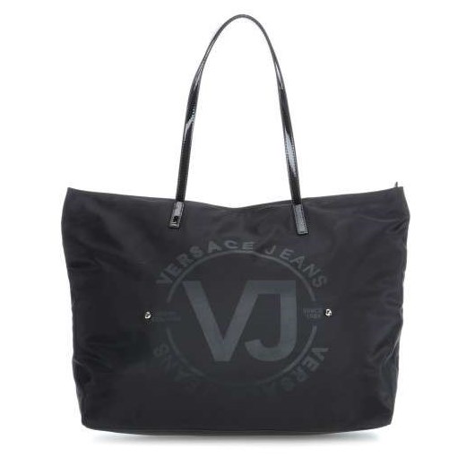 Czarna shopper bag Versace Jeans bez dodatków skórzana na ramię 