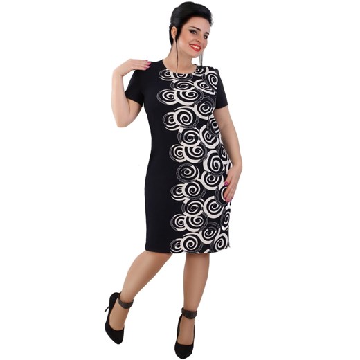 Sukienka Lamar z okrągłym dekoltem czarna na spacer z krótkim rękawem 