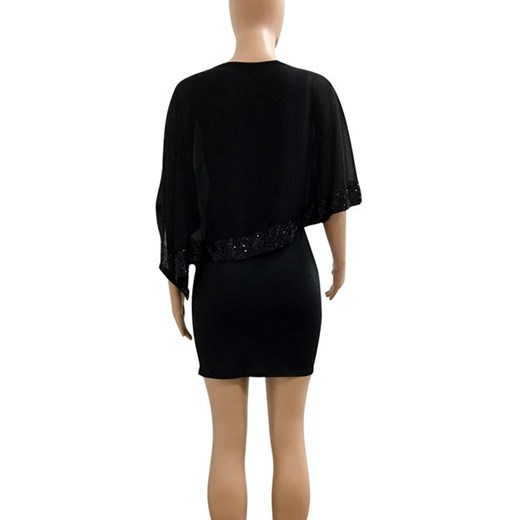 Sukienka czarna Elegancka Para mini casual z okrągłym dekoltem 
