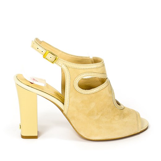 Maccioni sandały damskie żółte z klamrą bez wzorów na wysokim obcasie skórzane eleganckie 
