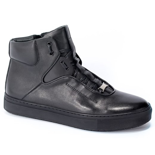 Czarne buty zimowe męskie Brooman na zimę skórzane 