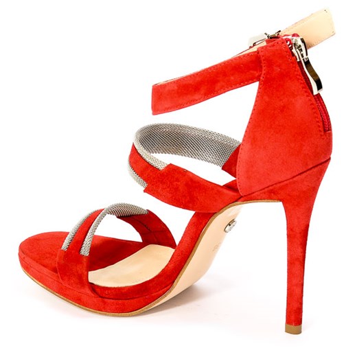 Sandały damskie SOLO FEMME czerwone na wysokim obcasie na szpilce bez wzorów z klamrą 