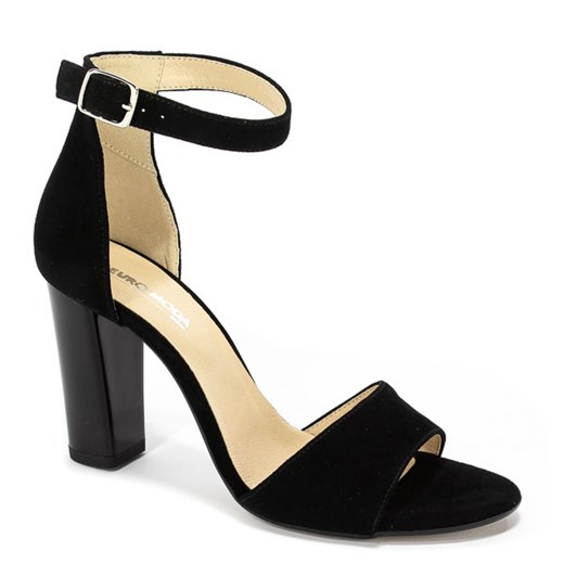Sandały damskie Euro Moda na wysokim obcasie czarne skórzane na słupku eleganckie 
