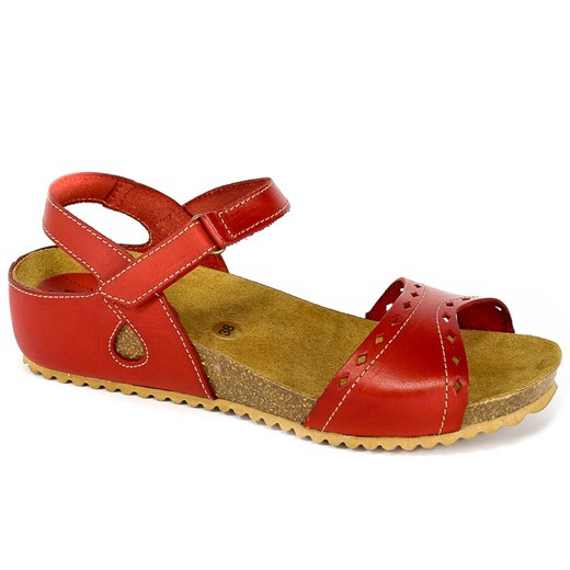 Sandały damskie Spk Shoes na platformie na rzepy czerwone 