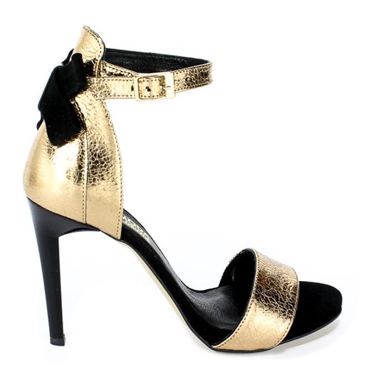 Sandały damskie złote Karino na szpilce eleganckie z klamrą 
