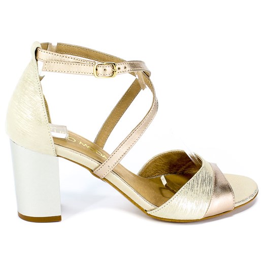 Euro Moda sandały damskie skórzane na średnim obcasie z klamrą eleganckie 
