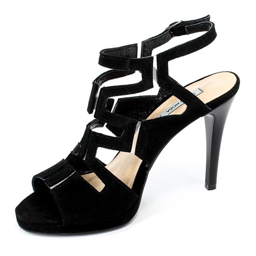 Sandały damskie czarne Euro Moda na szpilce gładkie z klamrą eleganckie 