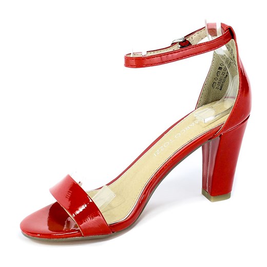 Sandały damskie czerwone Marco Tozzi bez wzorów eleganckie z klamrą na średnim obcasie na 