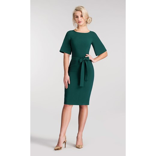 Sukienka Livia Clue bez wzorów ołówkowa z krótkim rękawem zielona do pracy midi 