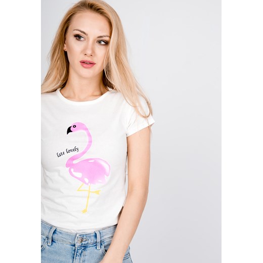 Kremowy T-shirt z flamingiem i napisem Zoio  L promocyjna cena zoio.pl 
