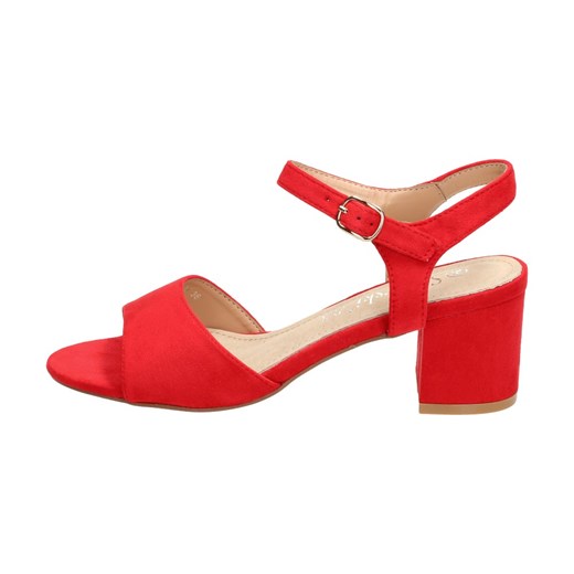 Czerwone sandały damskie S.Barski na obcasie eleganckie bez wzorów na średnim 