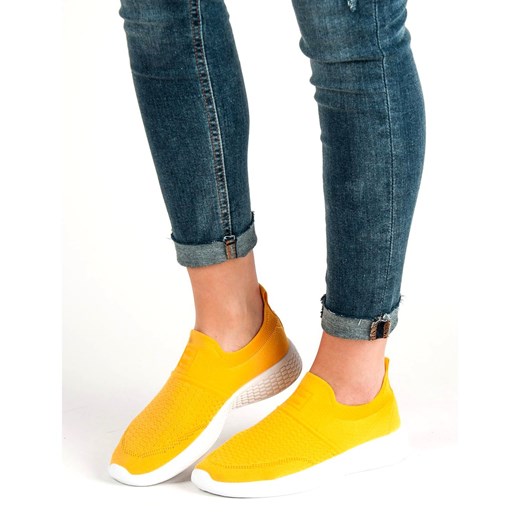 Buty sportowe damskie Weide młodzieżowe na płaskiej podeszwie żółte 