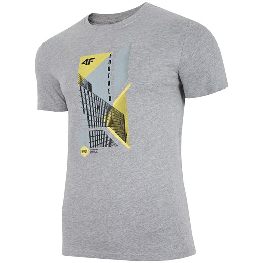 T-shirt męski TSM022 - chłodny jasny szary melanż   XL 4F