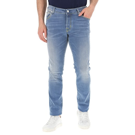 Jeansy męskie Jacob Cohen bez wzorów niebieskie bawełniane 