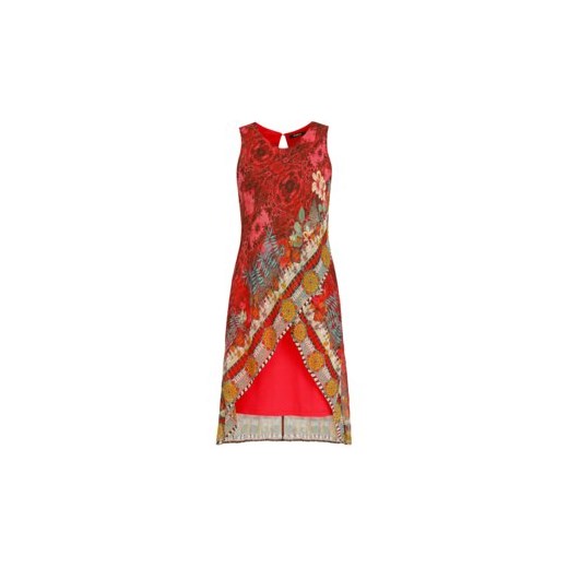 Sukienka Desigual na sylwestra czerwona bez rękawów z okrągłym dekoltem 
