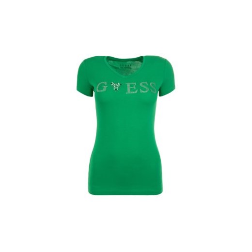 Bluzka damska Guess z krótkim rękawem zielona z aplikacją w serek 