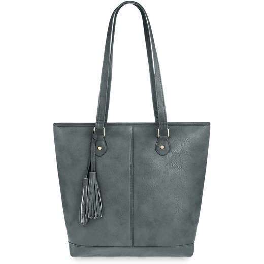 Shopper bag szara z frędzlami mieszcząca a6 elegancka matowa 