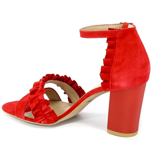 Sandały damskie Kati czerwone ze skóry eleganckie gładkie 