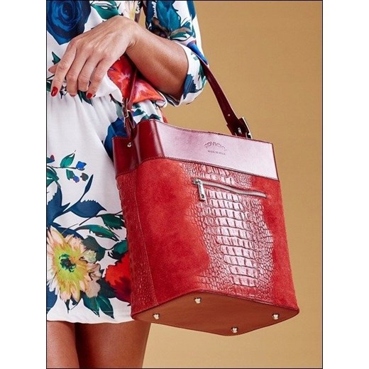 Shopper bag Rovicky bez dodatków ze skóry z tłoczeniem średnia glamour 