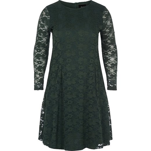 Zizzi sukienka zielona z długim rękawem z okrągłym dekoltem midi rozkloszowana na wiosnę na sylwestra 