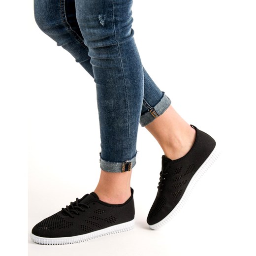 Buty sportowe damskie Shelovet na fitness płaskie czarne sznurowane 