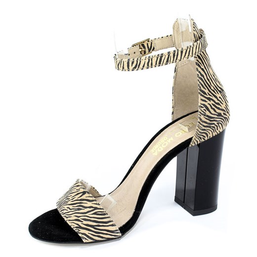Euro Moda sandały damskie skórzane na wysokim obcasie w zwierzęce wzory 