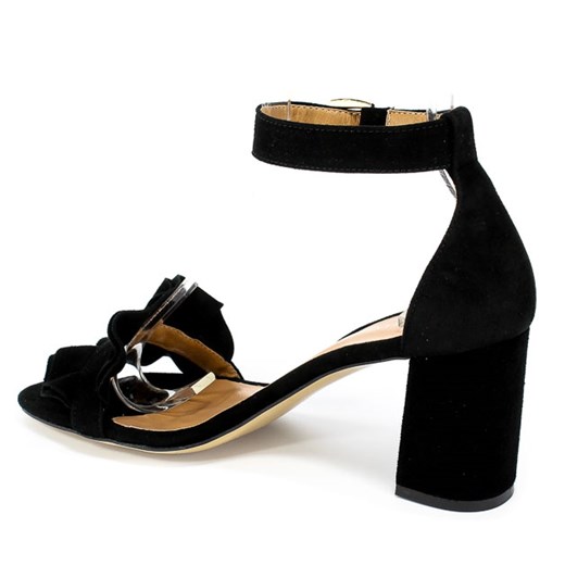 Sandały damskie Ulmani eleganckie czarne na średnim obcasie na bez wzorów 