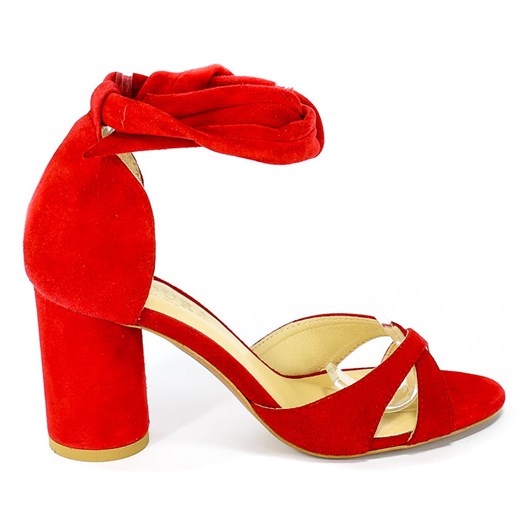 Sandały damskie czerwone Badura skórzane na obcasie sznurowane eleganckie 