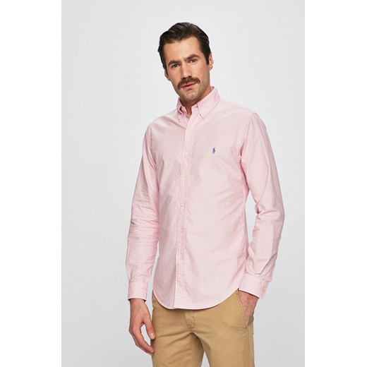 Koszula męska Polo Ralph Lauren różowa z długimi rękawami gładka 