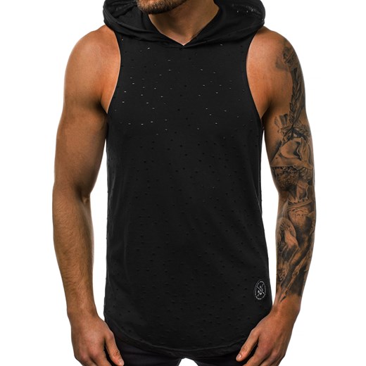 T-shirt męski czarny Ozonee bawełniany bez rękawów 
