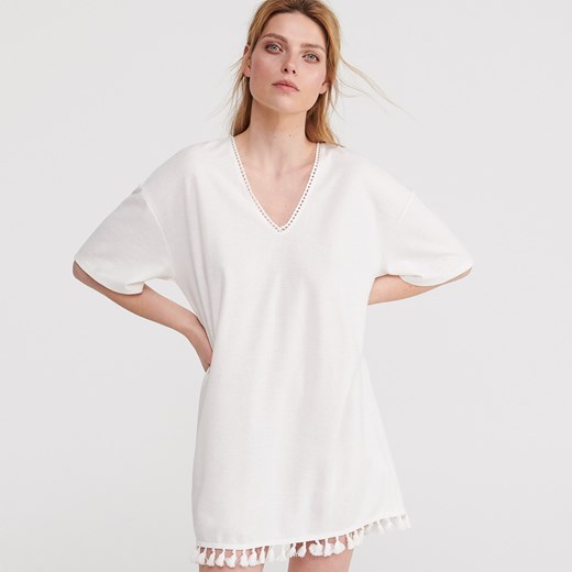 Reserved sukienka z długim rękawem oversize biała gładka 