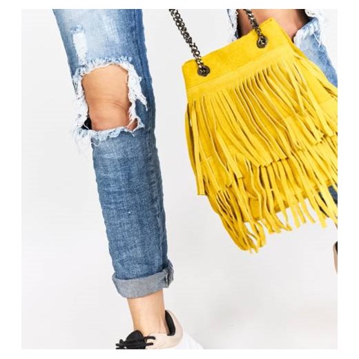 Lu Boo shopper bag żółta z frędzlami na ramię 