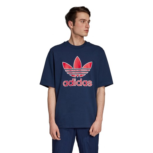 Granatowa koszulka sportowa Adidas Originals z napisem 